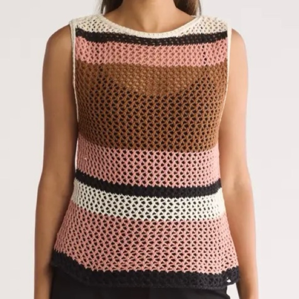 DR2 Nordstrom Open Weave Crochet Sleeveless Tank Sweater Wide Stripe Medium